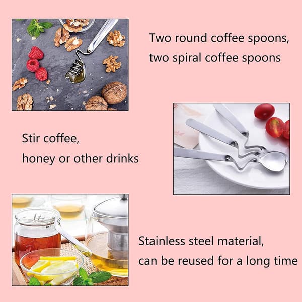 Ske sæt honning rustfrit stål udsøgt honningske mini til te, mælk, kaffe, dessert (sølv)