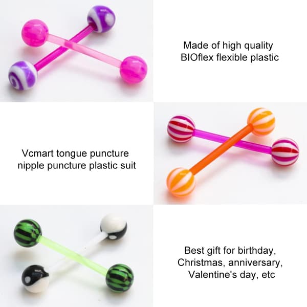 Tungepiercing Plastik Sæt 16mm 10G Fleksibel Barbell