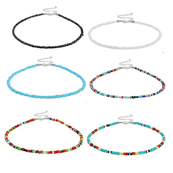 6 st Bohemiska Halsband för Kvinnor, Halsband med Glaspärlor