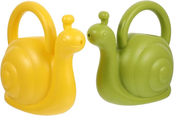 2 x Snail Mini Plante Plast Vandkander til Planter Havearbejde (Grøn og Gul)