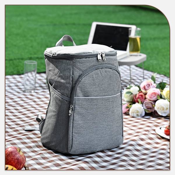 Isolerad kylväska picknickryggsäck, stor läckagesäker lunchkylryggsäck för män kvinnor(20L-grå)
