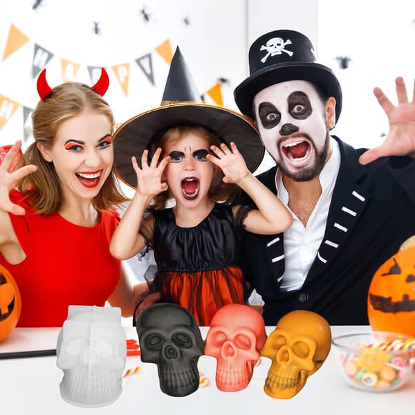 Stor kranie lysform, 3D kranie Halloween silikoneform, Halloween lysform
