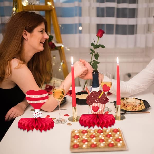9 stk. bikube-dekorasjon til Valentinsdagen, borddekorasjon i bikakepapir