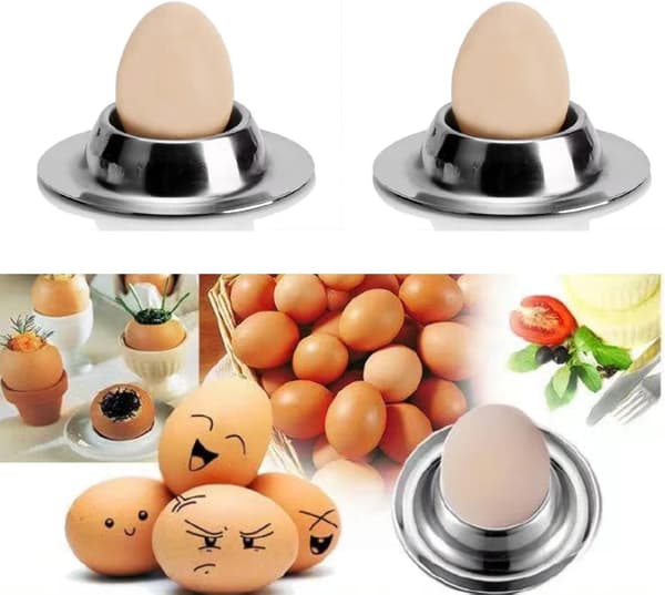 Pakke med 4 eggeglass i rustfritt stål, polerte stablebare eggeglass, runde, stablebare (sølv)