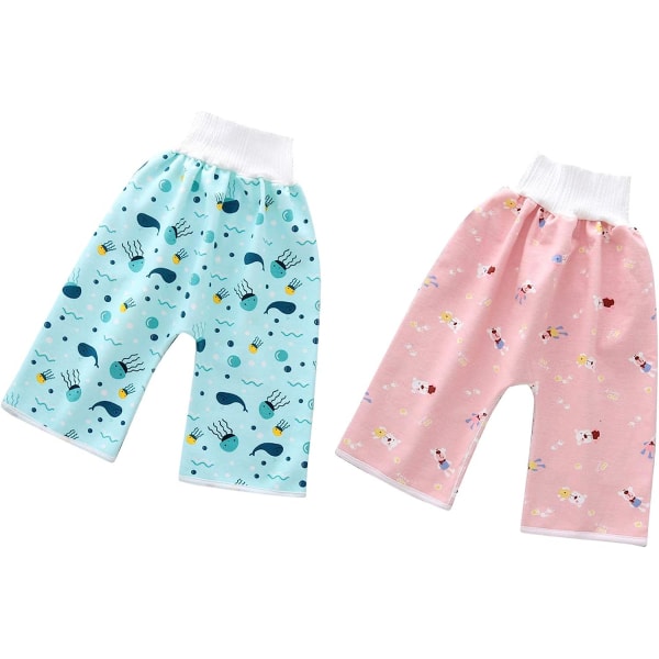 Förpackning med 2 Baby Shorts Träningsbyxor Blöjbyxor Lärande Barnshorts Potty（style 1 M) color 2 m