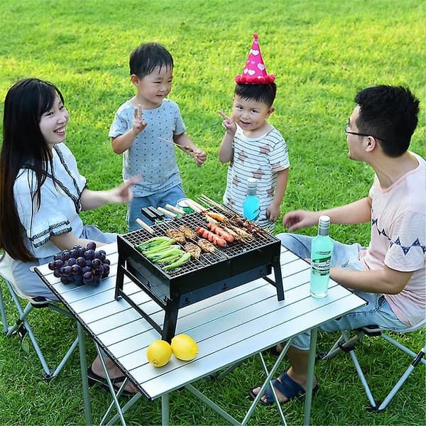 Utomhus bärbar rostfritt stål hopfällbart grillbord (svart)