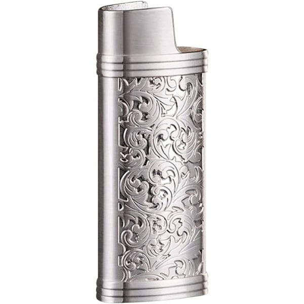 Mini Zinklegerings Tändare Fodral Återanvändbar Bärbar Tändare Fodral med Blommönster (Silver) White