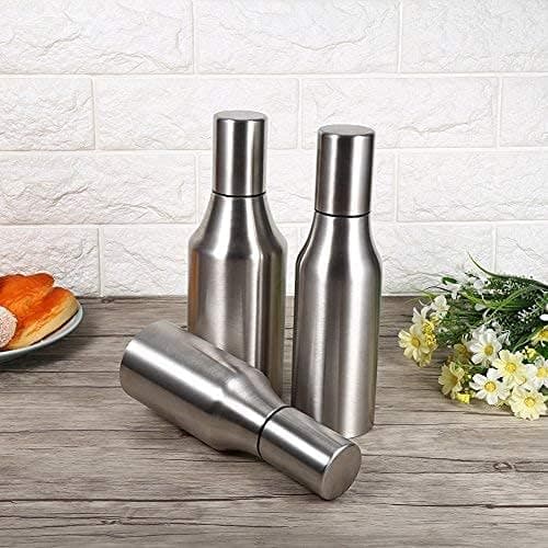 Olivenolieflaske, oliekande, olivenflaske i rustfrit stål, eddikedispenser med tud (500 ml)