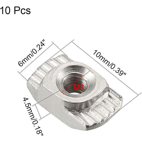 Kartglidande T-spårmuttrar, M3 halvrund rulle i T-mutter för 2020-serie aluminiumprofil, 10-pack M3
