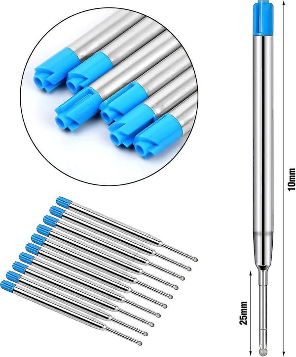 10 st kulspetspennrefill, mediumlinje universella påfyllningar, pennpåfyllning, mediumspets 1,0 mm Blue