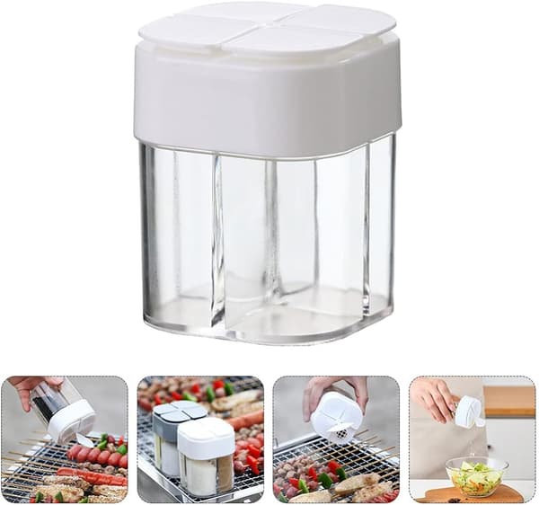 4-i-1 justerbar hull plast pepperbøsse dispenser (hvit) 2 stk White