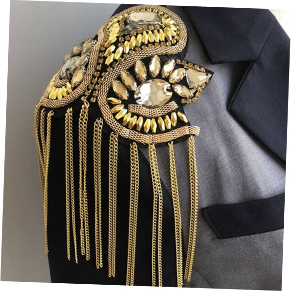 1 par vintage kostym pärlor epauletter blazer epaulett kostym strass epaulett (guld) Gold