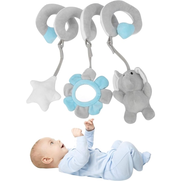 Nyfödd klämma hängande säng plyschleksak, söt tecknad design Baby sittvagn hängande (grå)