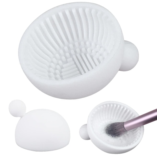 Rengöringsskål för sminkborste, rengöringsdyna för borstar, rengöringsmattor för sminkborste i silikon (vit) White