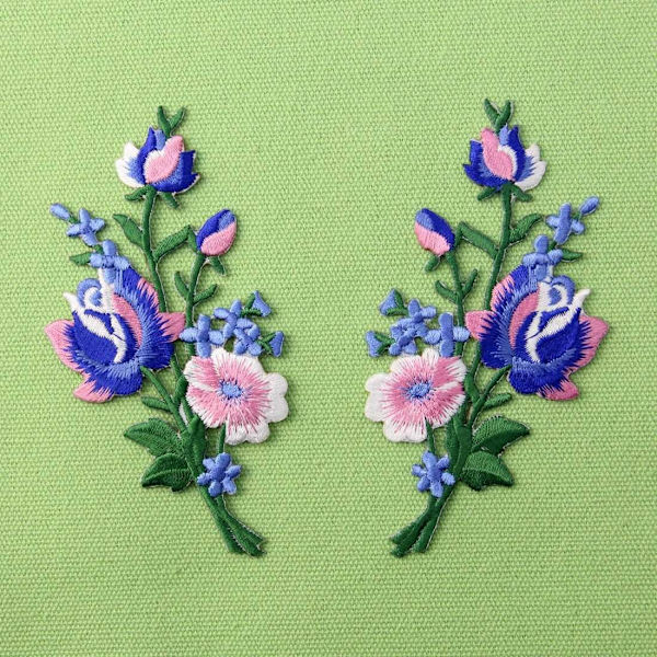 Blombukett Boho Patch Broderade Blomsterapplikation Stryk på Sy på Ros Emblem, Set med 2 st