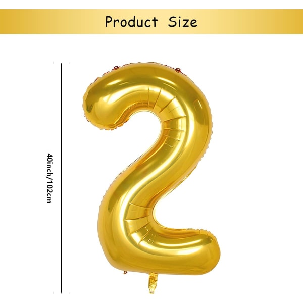 1 st 40 tum stor digital folieballong för födelsedagsfestdekorationer (guld, 2) Gold 2