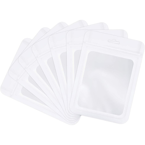 100 st Mylar-påsar återanvändbara läckagesäkra förseglingspåsar för smycken (7x10CM, vita) White 7*10cm