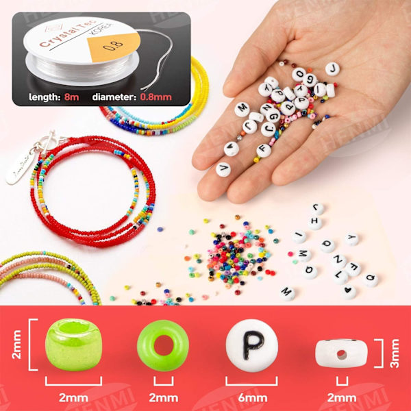 Pony Beads Kit 5040pcs, Bead Kit Små Pärlor 3 Rullar Elastisk Tråd