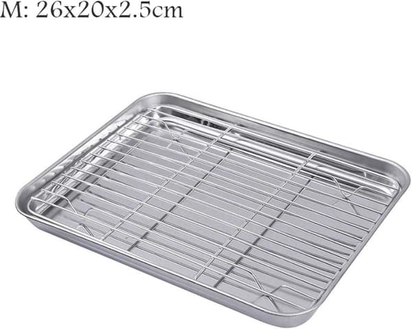 Rustfrit stål drænende olie kølegitterstativ BBQ-plade bage- og madlavningsredskaber 26*20*2.5cm