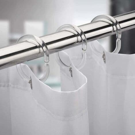 12 gennemsigtige gardinringe, plastik baderinge, C-formede badeforhængsringe, gardinophængsringe, velegnet til badeværelser