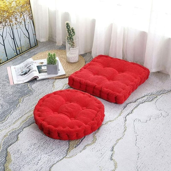 Stor, enfärgad rund stolsdyna i förtjockad röd manchester, 43 cm i diameter, lämplig för hem, sovrum, barnkammare etc.
