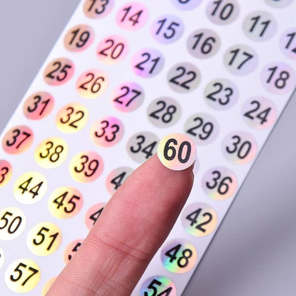 1-60 lasernumerotarrat DIY-askarteluun, värinumerotarrat, 10 kpl