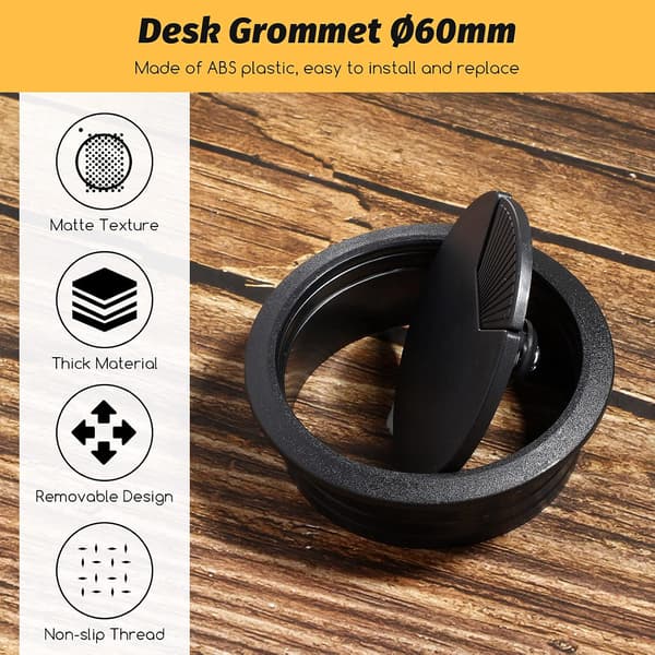 2 stk. skrivebordskabelgjennomføring, 60 mm / 2,36\" (svart) black