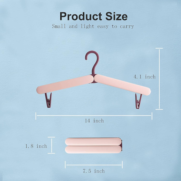 Fällbar galge Bärbar hopfällbar resegalge med klämma, för kläder och ytterkläder, 2 stycken (blå rosa) Blue Pink