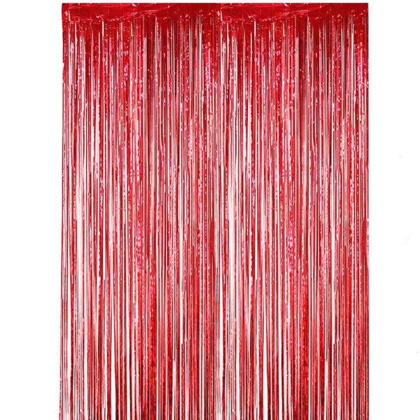 2 delar röd metallisk fransgardin glänsande aluminium fransgardin fönstervägg för födelsedagsbröllopsfest (1 * 2,5M) red