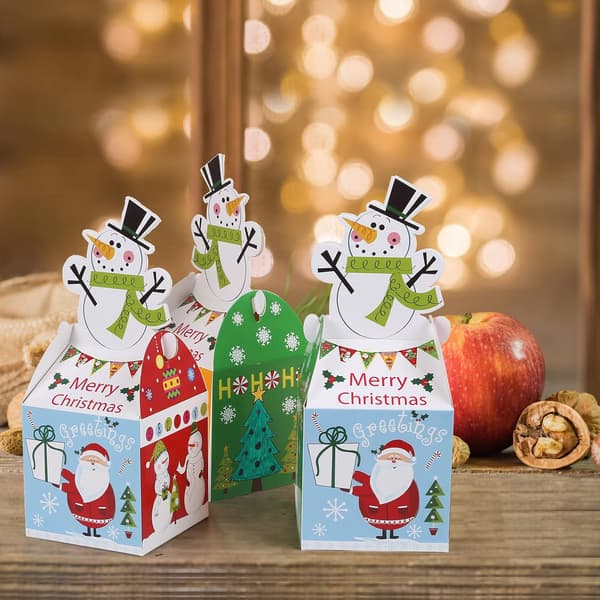 12 st mini presentförpackning små pappersgodisaskar med julelelement snögubbe