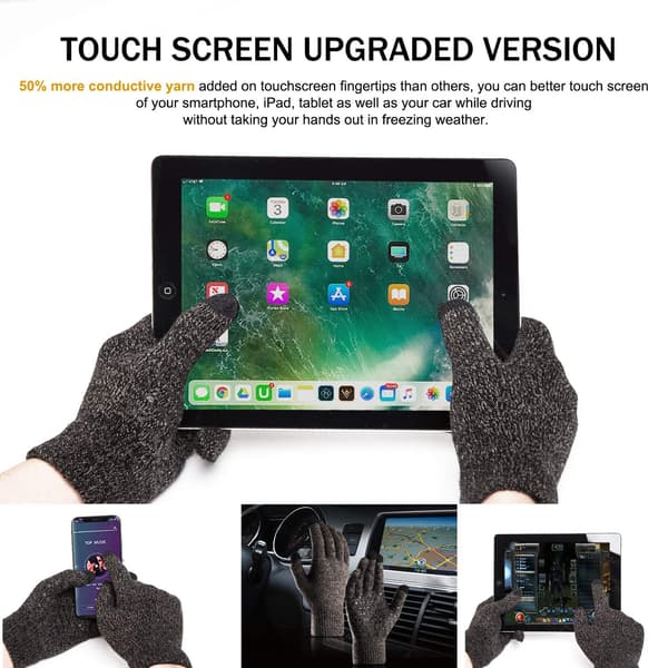 Vinter Herre Dame Touchscreen Varme Termohandsker - Skridsikkert Greb - Strækbart Materiale (grå XL) Grey