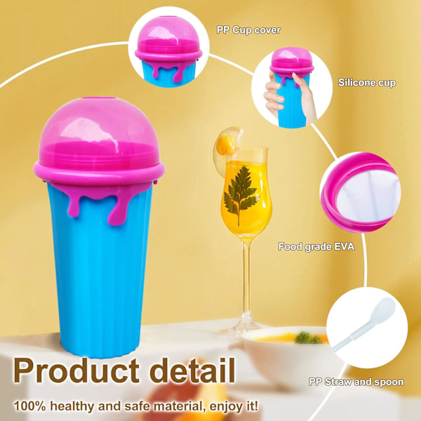 Slushy Maker, Rolig Slushmaskin, Snabbfryst Smoothiekopp, Slushykopp (Brun + Blå)