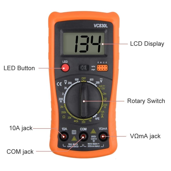 VC830L Digital Multimeter Handhållen Digital Multimeter Amperemeter Voltmeter