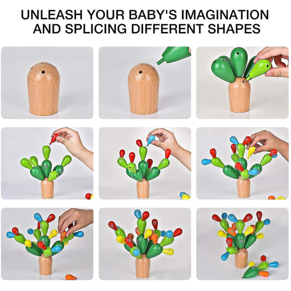 Cactus Montessori Wood för barn, Träblocksleksaker Kaktuskonstruktionsleksaker