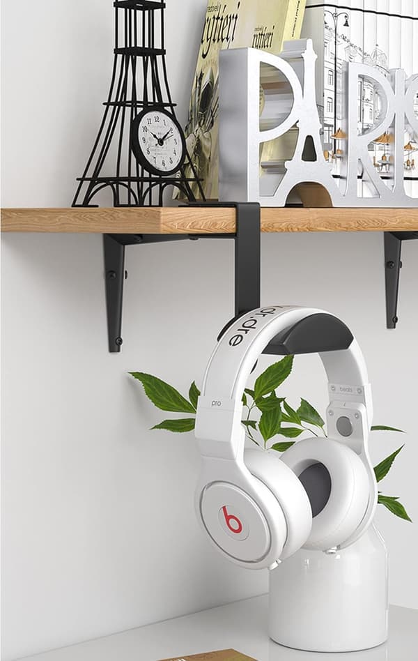 Hovedtelefonholder i metal til fastspænding, gaming headsetkrog under skrivebord (sort) Black