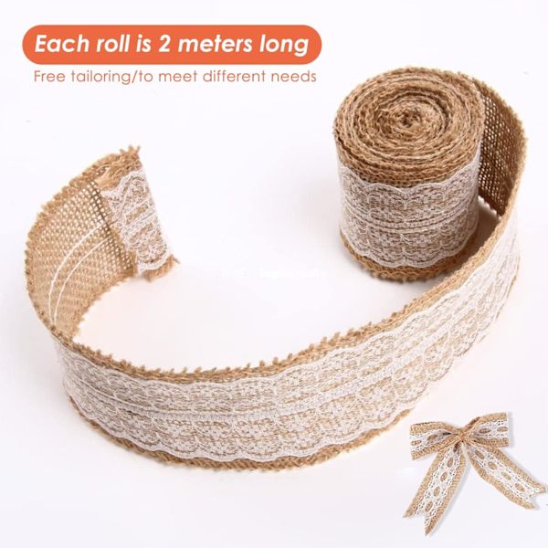 4 rullar 2M Jute spetsband,   jute rulle canvas för bröllop jul firande manuellt arbete paket