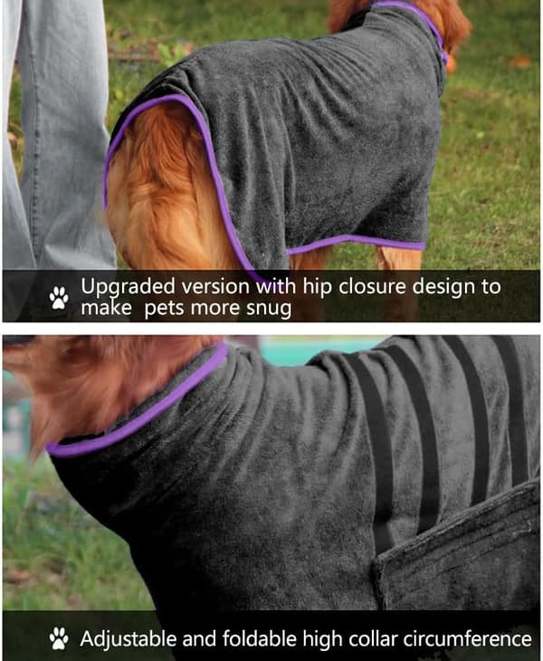 Superabsorberende mikrofiber hundetørredragt til hurtigtørrende hunde (Mørkegrå L) dark grey l