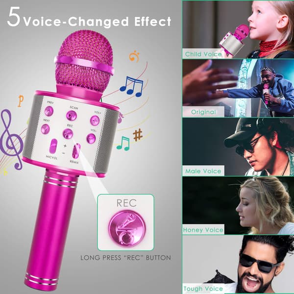 5 i 1 Børns Bluetooth Mikrofon med Højttaler, Bærbar Mikrofonlegetøj Pink