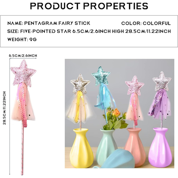4 st magiska fe-stavar för flickor - Prinsessstavar för bröllopsfest, födelsedagsfest (rosa, lila, guld, blå)