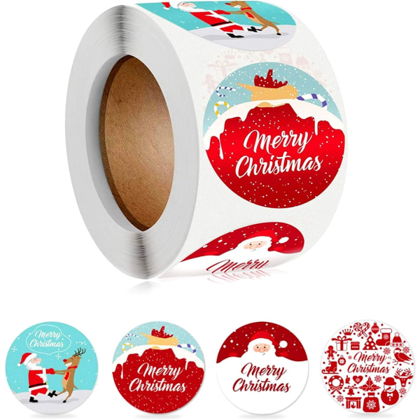 Paket med 500 julklistermärken, runda etiketter, presentklistermärken, självhäftande för jul/kuvert/presentpåsar/papperspåsar