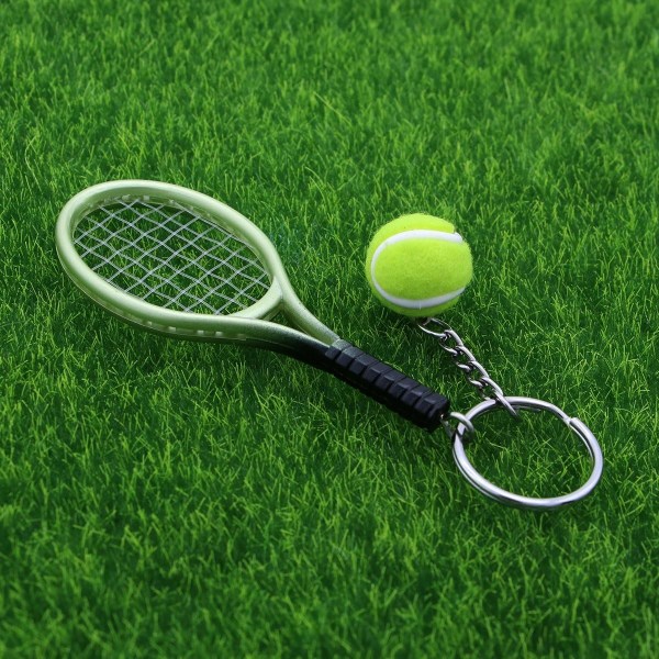Tennisracket nyckelring, grön sportnyckelring, mini tennisbollshängegåvor
