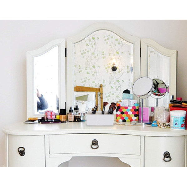 Makeup-borsthållare Organizer - 3-fack i akryl för förvaring av kosmetiska borstar (beige) White