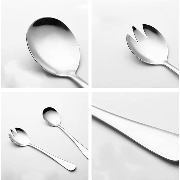 2-delad restaurangsalladsserveringsset i rostfritt stål, diskmaskinssäker, matt (silver) silver