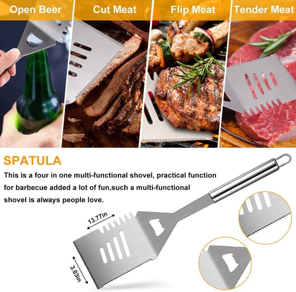 NineClouds Sett med 6 grillredskaper Tang Gaffel Spatel Børste BBQ-veske Rustfritt stål