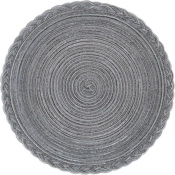 15 tums rundformad värmebeständig flätad bordstablett set om 6 (rund, flätad-grå) Grey