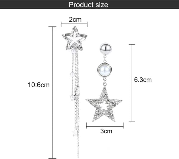 Dangle Øreringe til Kvinder, Stjerne Asymmetriske Kvast Øreringe, Cubic Zirconia Dame Smykker silver