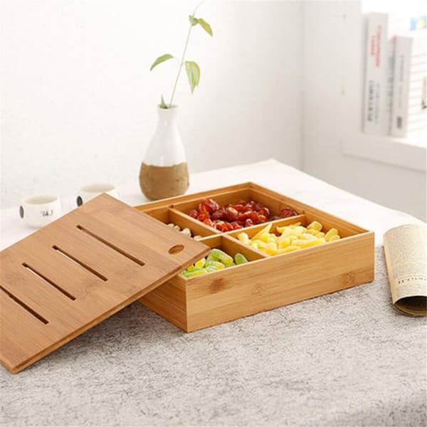 4 fack bambukompost avtagbar trägodis snacksbox - 2000ml