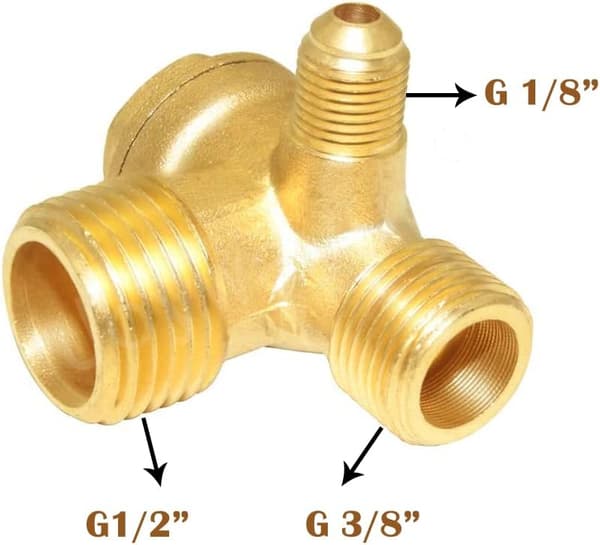 3-veis messing utvendig gjenget luftkompressor tilbakeslagsventil sentral pneumatisk G1/2\"xG3/8\"xG1/8\"