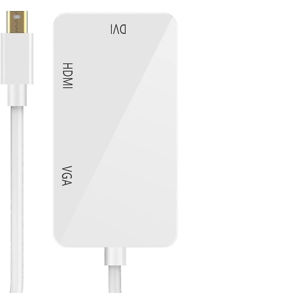3 i 1 Thunderbolt-port Mini Displayport till HDMI DVI VGA-adapter Vit White