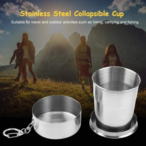 Rostfritt stål mugg, Camp Keychain Design Retractable Telescopic Mug Metallmugg Stapelbar(M) 150ml